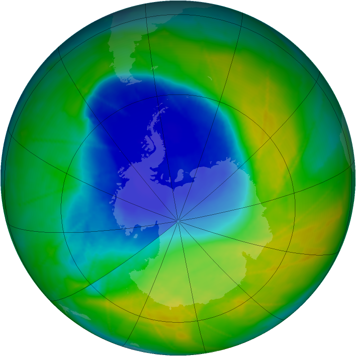 Antarctic ozone map for 19 November 2009